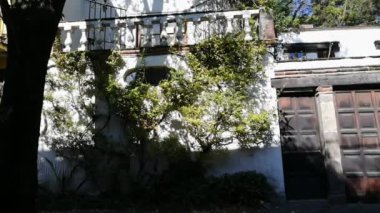 Beyaz İspanyol evi ve Mexico City 'de güzel çiçekler.