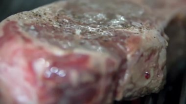 Izgarada sulu bir et parçasına yakından bakın.