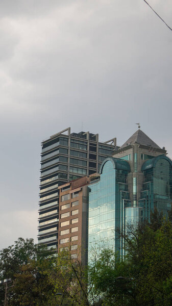 Деревья с красивыми зданиями и облачным небом в качестве фона