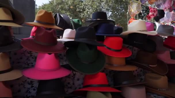 Bunte Hüte mit Revolutionsdenkmal als Hintergrund — Stockvideo