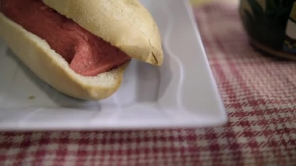 Traditionele Mexicaanse zoete tamale torta op een witte plaat — Stockvideo