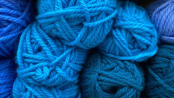 Blue Dark Blue Range Wool Yarn Multicolored Skeins Wool Close — Stock Photo, Image