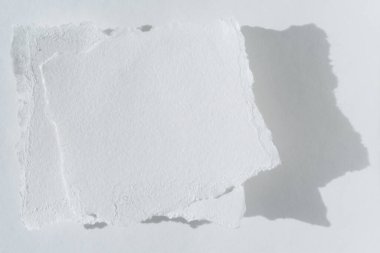 Arka planda iki parça yırtık beyaz kağıt. Kırıntılar kağıt sayfası izole edildi