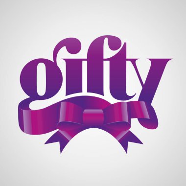 Vektör hediyelik eşya dükkanı logosu tasarım şablonu. Vektör, Amblem, Tasarım Konsepti, Sembol, Simge. İlham işareti logosu üzerinde menekşe kurdelesi olan bir yazı hediyesi..