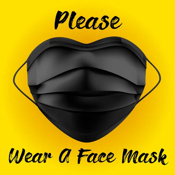 Lütfen maske takın ve yüz maskesi ve kalp sembollü bir teşekkür işareti takın. Vektör Resmi.