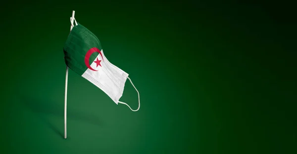 Algerien Maske Auf Dunkelblauem Hintergrund Fahnenschwenken Algeriens Aufgemalt Auf Eine — Stockfoto