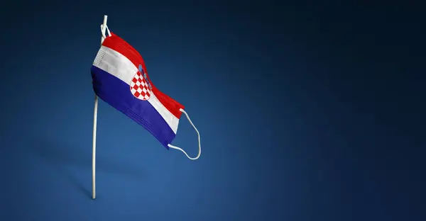 Croatie Masque Sur Fond Bleu Foncé Drapeau Croatie Peint Sur — Photo