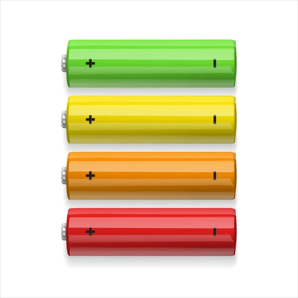 Baterías Coloridas Realistas Energía Alternativa Ambiental Ilustración Vectorial Baterías Tipo — Archivo Imágenes Vectoriales