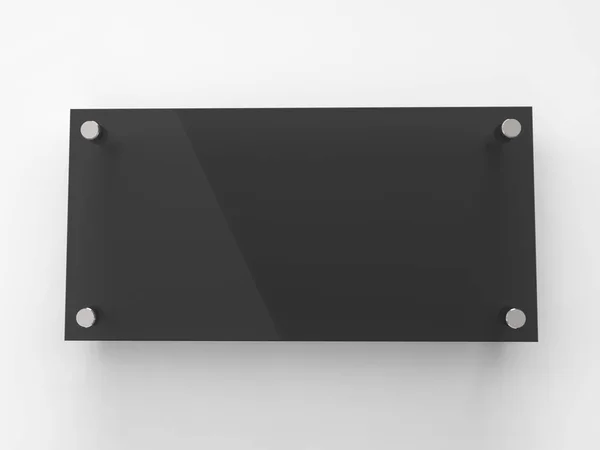 Blank Black rectangle transparent glass office corporate Plaque de signalisation Modèle maquillé, panneau d'impression clair pour la marque, logo. Panneau publicitaire acrylique transparent vue de face maquette. 3D — Photo