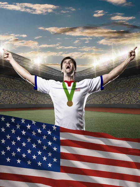 Athlete Celebrating a golden medal — Stock Photo, Image