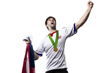 Altın madalya kutluyor atlet