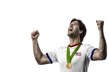 Altın madalya kutluyor atlet