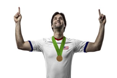 Altın madalya kutluyor atlet