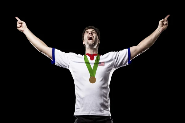 Athlete Celebrating a golden medal — Stock Photo, Image