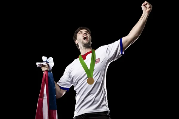 Atleta Celebrando uma medalha de ouro — Fotografia de Stock