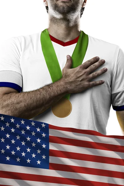 Atleet die een gouden medaille te vieren — Stockfoto