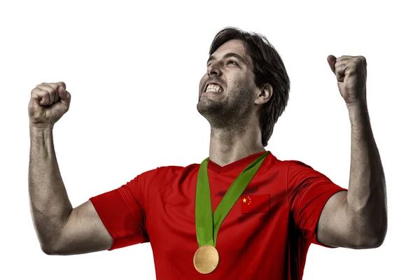 Atleta Celebrando una medalla de oro — Foto de Stock