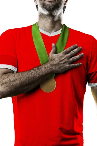 黄金のメダルを祝う選手 — ストック写真
