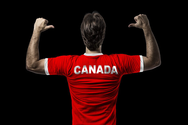 Canadian Athlete Winning a golden medal on a black Background.