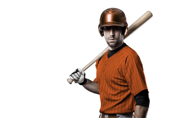 Jugador de béisbol con uniforme naranja —  Fotos de Stock