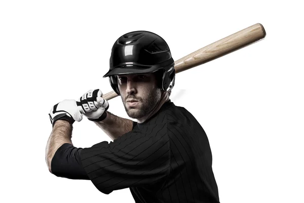 Baseball játékos, egy fekete egyenruha — Stock Fotó