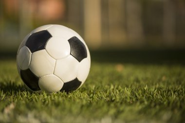 Bir çim sahada futbol topu.