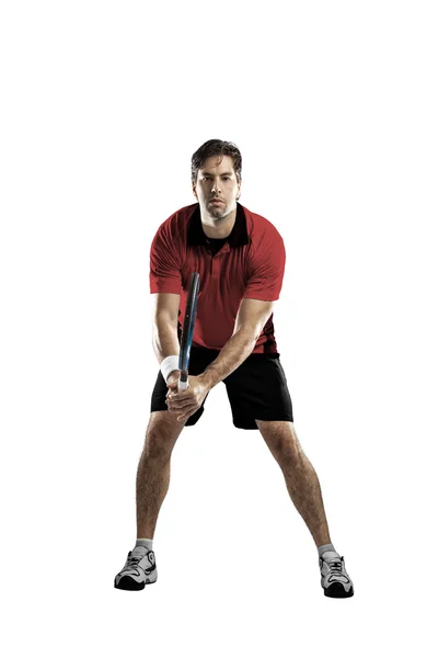 빨간 셔츠와 함께 테니스 선수. — 스톡 사진