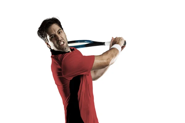 Tenisista z czerwoną koszulę. — Zdjęcie stockowe