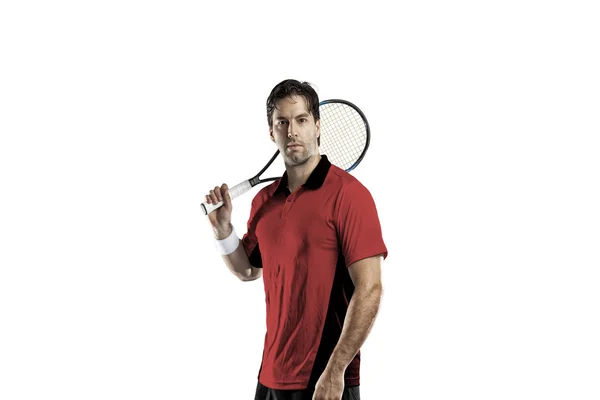 Jugador de tenis con camisa roja . — Foto de Stock