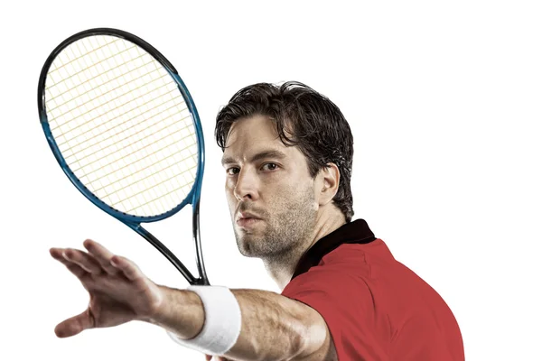 Jugador de tenis con camisa roja . — Foto de Stock