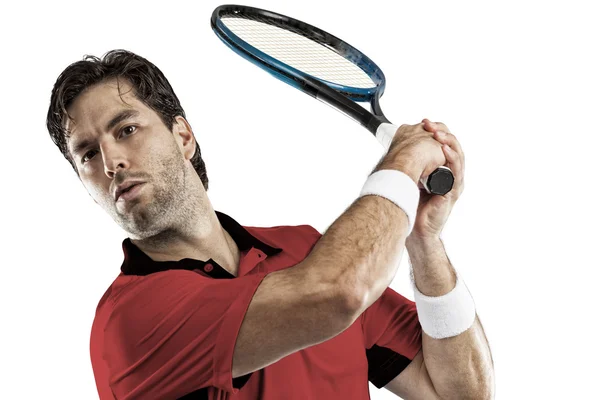 Jugador de tenis con camisa roja . — Foto de Stock