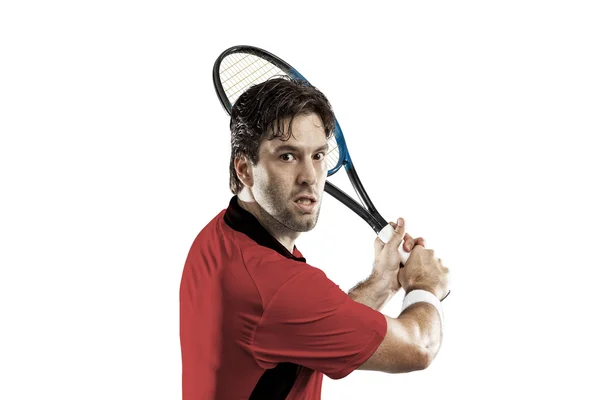 Giocatore di tennis con camicia rossa . — Foto Stock