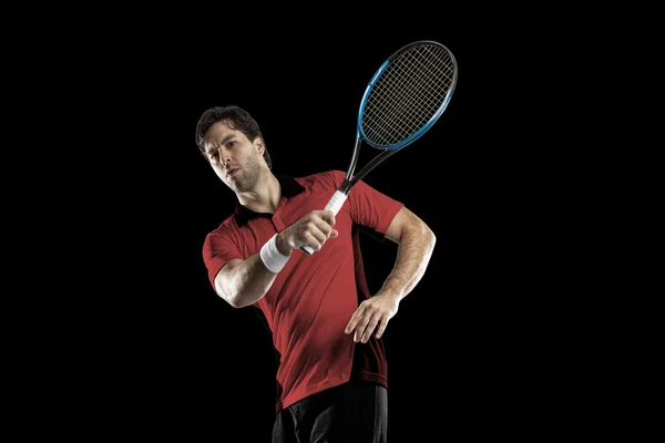 빨간 셔츠와 함께 테니스 선수. — 스톡 사진