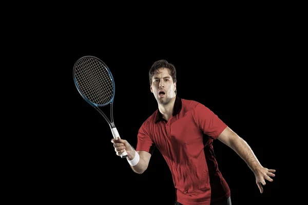 Tennispelaaja punaisella paidalla . — kuvapankkivalokuva