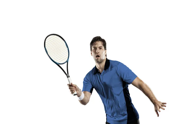 Jugador de tenis con camisa azul . — Foto de Stock