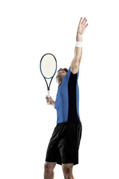 网球运动员穿一件蓝色的衬衫. — 图库照片