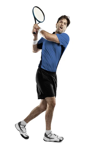 Jugador de tenis con camisa azul . — Foto de Stock