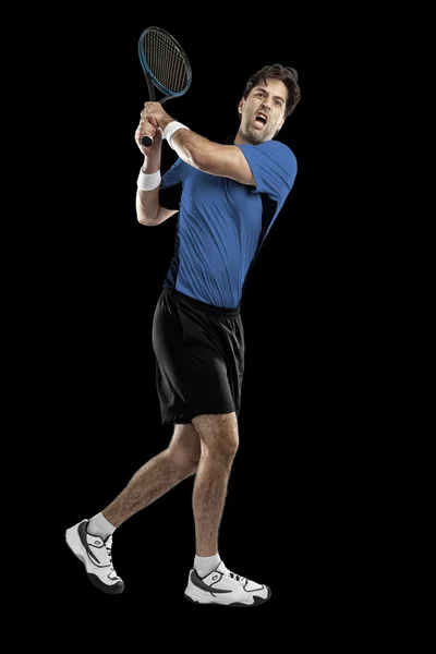 Jugador de tenis con camisa azul . — Foto de Stock