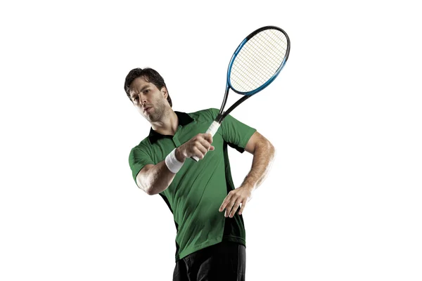 Jogador de tênis com uma camisa verde . — Fotografia de Stock