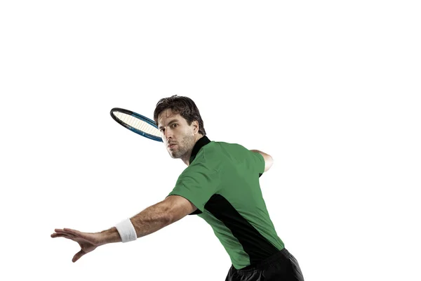 Παίκτης του τένις με ένα πράσινο πουκάμισο. — Φωτογραφία Αρχείου