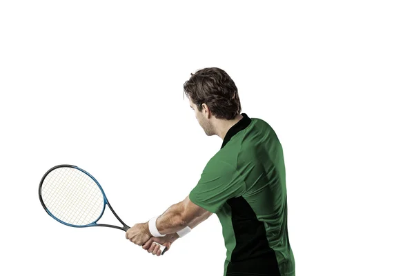 网球运动员穿一件绿色的衬衫. — 图库照片