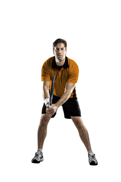 Tennisspieler mit orangefarbenem Hemd. — Stockfoto