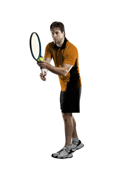 Tennisspieler mit orangefarbenem Hemd. — Stockfoto