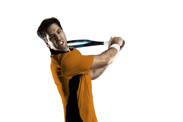 A narancssárga inget teniszező. — Stock Fotó