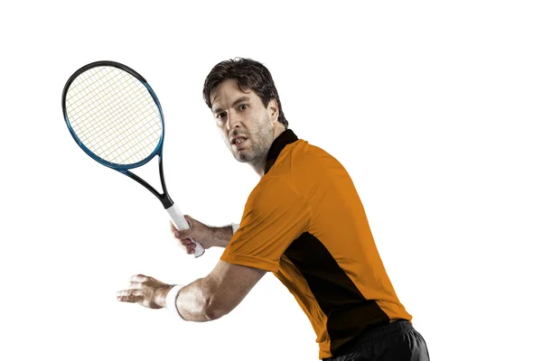 Joueur de tennis avec une chemise orange . — Photo