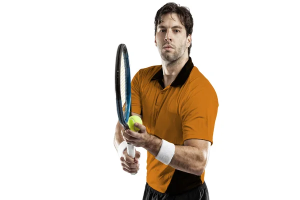 Tennis player with a orange shirt. — Stock Photo, Image