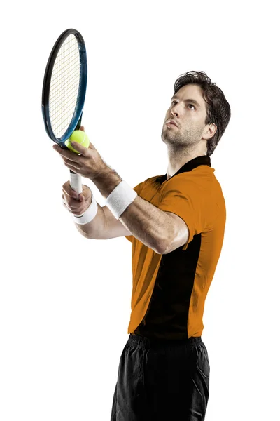 Jugador de tenis con camisa naranja . — Foto de Stock