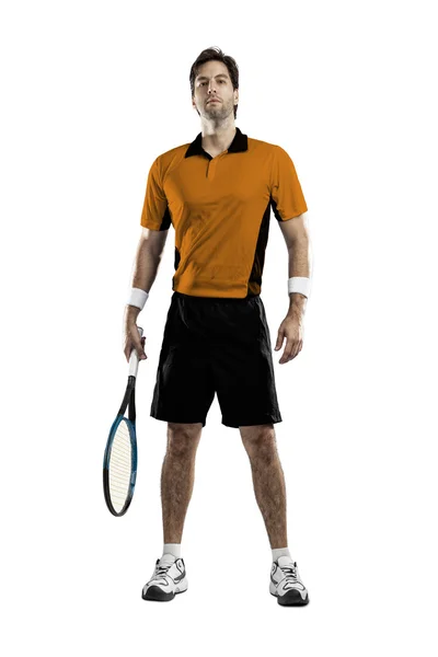 Tennisspieler mit orangefarbenem Hemd. — Stockfoto