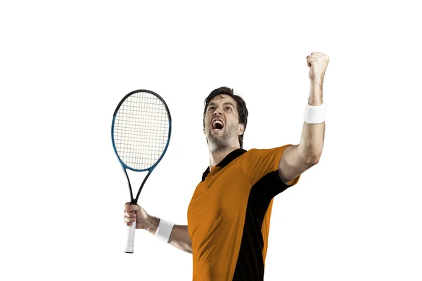 Tennisspeler met een oranje shirt. — Stockfoto