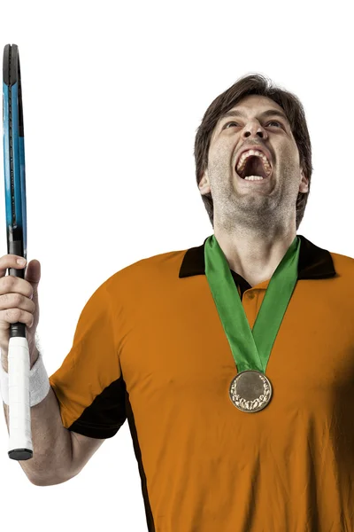 Tennis player with a orange shirt. — Stock Photo, Image